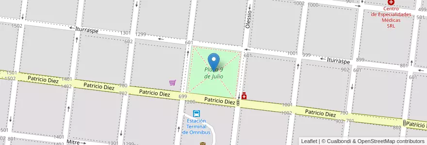 Mapa de ubicacion de Plaza 9 de Julio en Argentine, Santa Fe, Departamento General Obligado, Municipio De Reconquista, Reconquista.