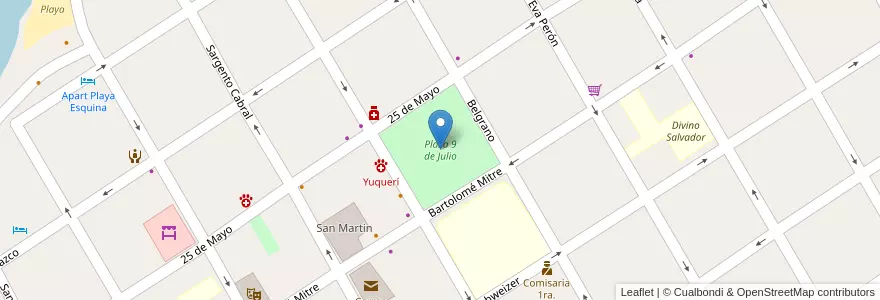 Mapa de ubicacion de Plaza 9 de Julio en アルゼンチン, コリエンテス州, Departamento Esquina, Municipio De Esquina.