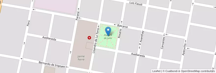 Mapa de ubicacion de Plaza 9 de Julio en 아르헨티나, Santa Fe, Departamento Castellanos, Municipio De Rafaela.