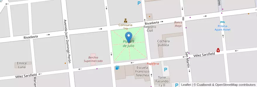 Mapa de ubicacion de Plaza 9 de Julio en アルゼンチン, ラ・リオハ州, Departamento Capital, La Rioja.