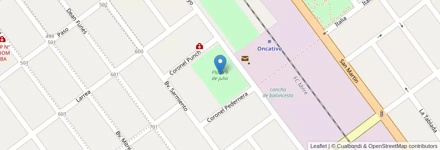Mapa de ubicacion de Plaza 9 de julio en 阿根廷, Córdoba, Departamento Río Segundo, Pedanía Impira, Municipio De Oncativo, Oncativo.