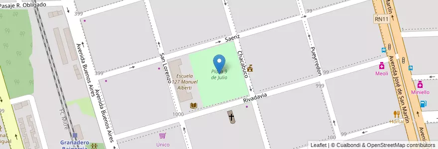Mapa de ubicacion de Plaza 9 de Julio en アルゼンチン, サンタフェ州, Departamento Rosario, Municipio De Granadero Baigorria, Granadero Baigorria.
