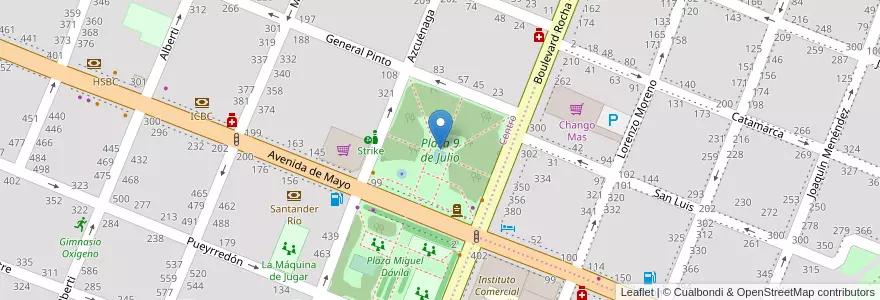 Mapa de ubicacion de Plaza 9 de Julio en アルゼンチン, ブエノスアイレス州, Partido De Pergamino.