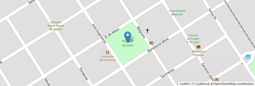 Mapa de ubicacion de Plaza 9 de Julio en الأرجنتين, سانتا في, Departamento General López, Municipio De Santa Isabel.
