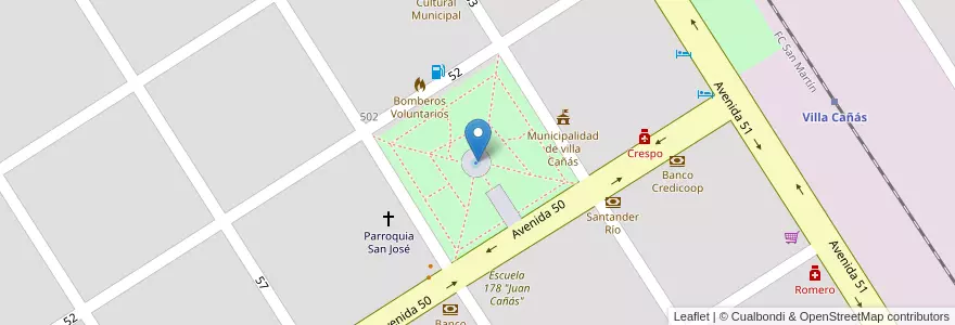 Mapa de ubicacion de Plaza 9 de Julio en Argentinien, Santa Fe, Departamento General López, Municipio De Villa Cañás, Villa Cañás.