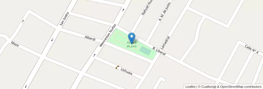 Mapa de ubicacion de Plaza 9 de Julio en Argentinië, Chili, Mendoza, Departamento Rivadavia, Distrito Ciudad De Rivadavia.