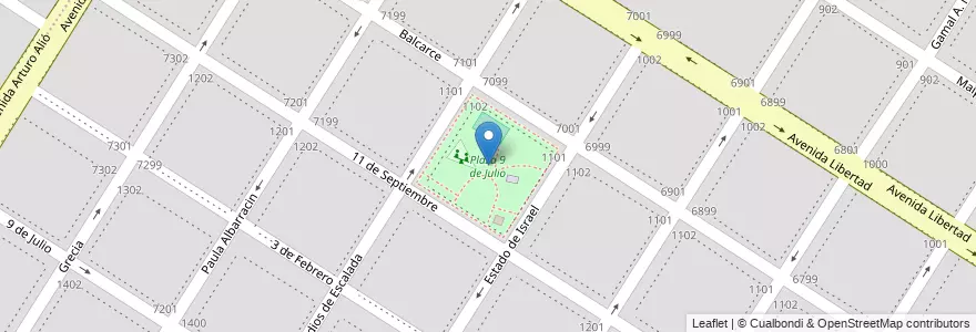 Mapa de ubicacion de Plaza 9 de Julio en Arjantin, Buenos Aires, Partido De General Pueyrredón, Mar Del Plata.