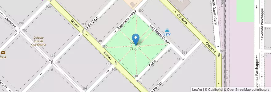Mapa de ubicacion de Plaza 9 de Julio en Аргентина, Буэнос-Айрес, Partido De Bahía Blanca, Bahía Blanca.