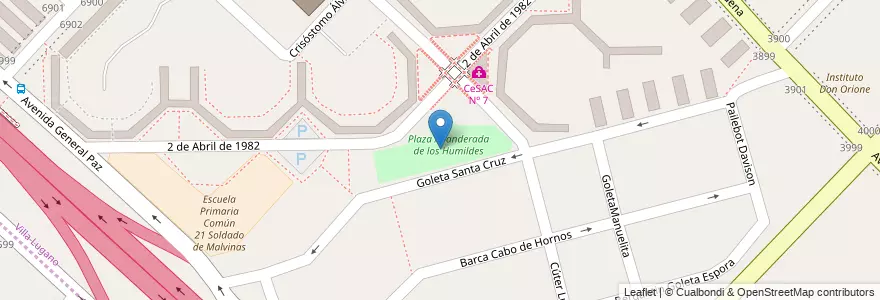 Mapa de ubicacion de Plaza Abanderada de los Humildes, Villa Lugano en Arjantin, Ciudad Autónoma De Buenos Aires, Buenos Aires, Comuna 8.