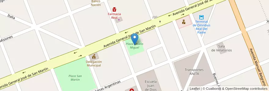 Mapa de ubicacion de Plaza Abuelo Miguel en アルゼンチン, チリ, メンドーサ州, Departamento San Rafael, Distrito Real Del Padre.