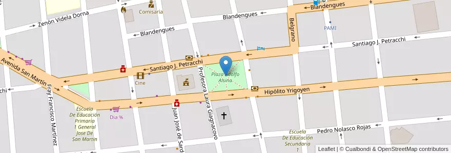 Mapa de ubicacion de Plaza Adolfo Alsina en 阿根廷, 布宜诺斯艾利斯省, Partido De Monte, San Miguel Del Monte.
