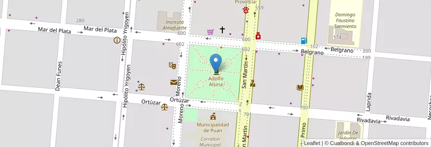 Mapa de ubicacion de Plaza Adolfo Alsina en 阿根廷, 布宜诺斯艾利斯省, Partido De Puan, Puan.