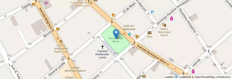 Mapa de ubicacion de Plaza Adolfo Alsina en 아르헨티나, 부에노스아이레스주, Partido De Avellaneda, Avellaneda.