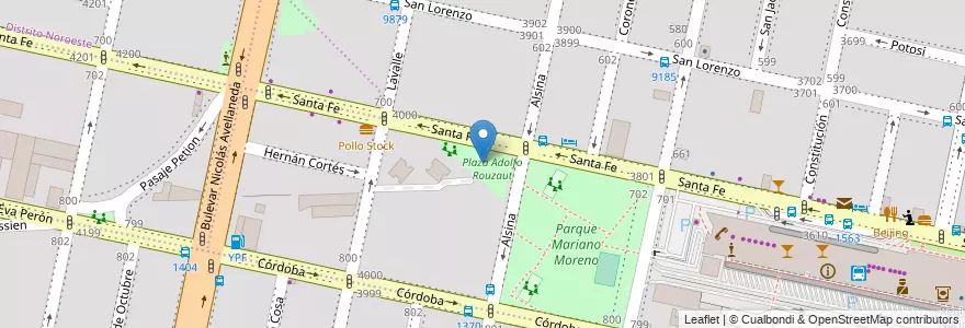 Mapa de ubicacion de Plaza Adolfo Rouzaut en Аргентина, Санта-Фе, Departamento Rosario, Municipio De Rosario, Росарио.