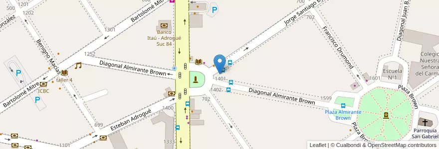 Mapa de ubicacion de Plaza Adrogué en アルゼンチン, ブエノスアイレス州, Partido De Almirante Brown, Adrogué.