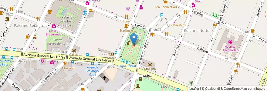 Mapa de ubicacion de Plaza Alférez Sobral, Palermo en アルゼンチン, Ciudad Autónoma De Buenos Aires, ブエノスアイレス, Comuna 14.