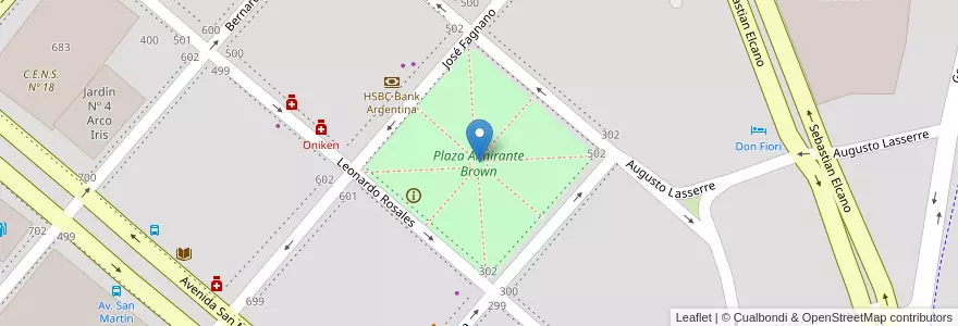 Mapa de ubicacion de Plaza Almirante Brown en アルゼンチン, ティエラ・デル・フエゴ州, チリ, Río Grande, Departamento Río Grande.