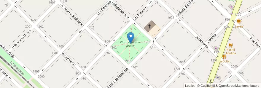 Mapa de ubicacion de Plaza Almirante Brown en Argentinien, Provinz Buenos Aires, Partido De San Isidro, Villa Adelina.