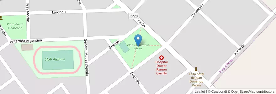Mapa de ubicacion de Plaza Almirante Brown en アルゼンチン, ブエノスアイレス州, Partido De Roque Pérez, Roque Pérez.