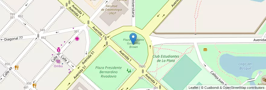 Mapa de ubicacion de Plaza Almirante Guillermo Brown, Casco Urbano en Argentinië, Buenos Aires, Partido De La Plata, La Plata.