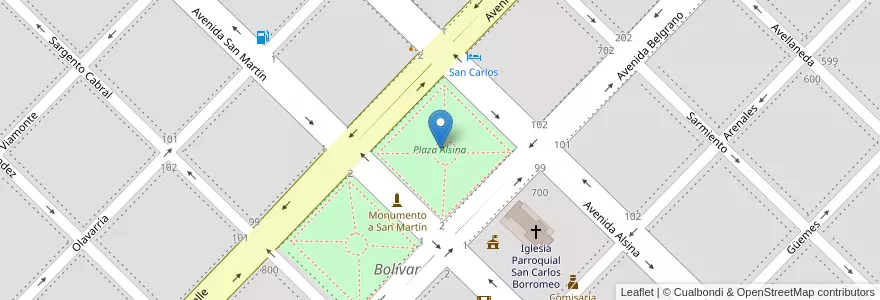 Mapa de ubicacion de Plaza Alsina en Argentine, Province De Buenos Aires, Partido De Bolívar, Bolívar.