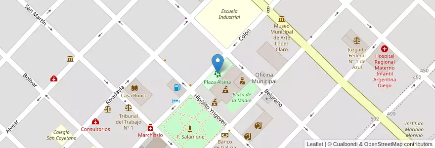 Mapa de ubicacion de Plaza Alsina en Argentinië, Buenos Aires, Partido De Azul.