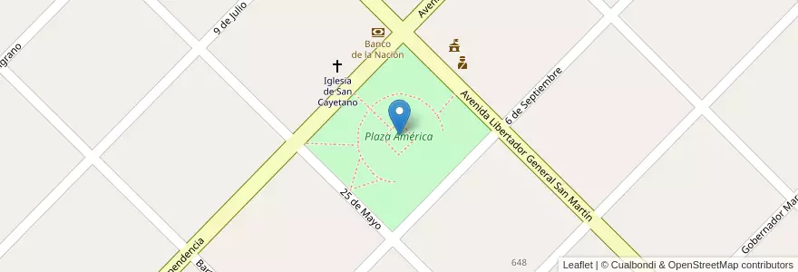 Mapa de ubicacion de Plaza América en アルゼンチン, ブエノスアイレス州, Partido De San Cayetano, San Cayetano.