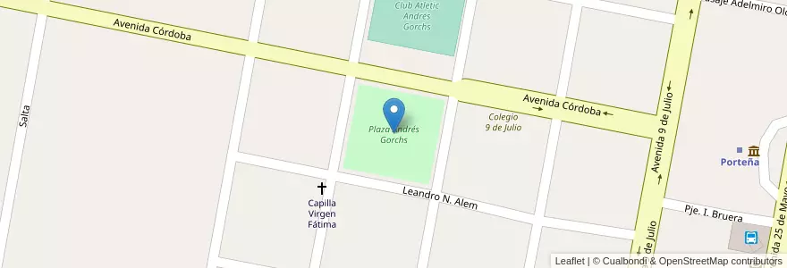 Mapa de ubicacion de Plaza Andrés Gorchs en Argentinië, Córdoba, Departamento San Justo, Pedanía Libertad, Municipio De Porteña.