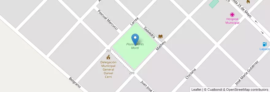 Mapa de ubicacion de Plaza Andrés Morel en Argentina, Provincia Di Buenos Aires, Partido De Bahía Blanca, General Daniel Cerri.