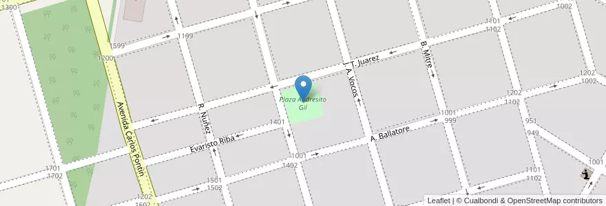 Mapa de ubicacion de Plaza Andresito Gil en Аргентина, Кордова, Departamento San Justo, Municipio Arroyito, Pedanía Arroyito, Arroyito.