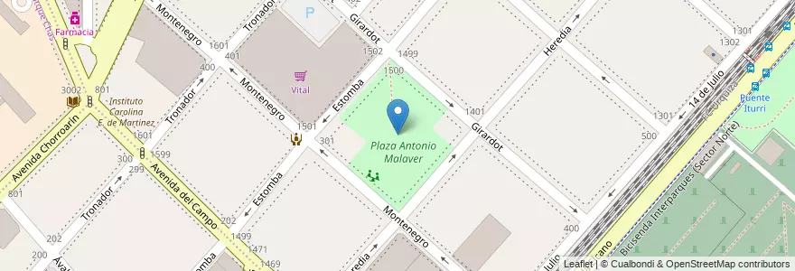 Mapa de ubicacion de Plaza Antonio Malaver, Villa Ortuzar en 아르헨티나, Ciudad Autónoma De Buenos Aires, 부에노스아이레스, Comuna 15.