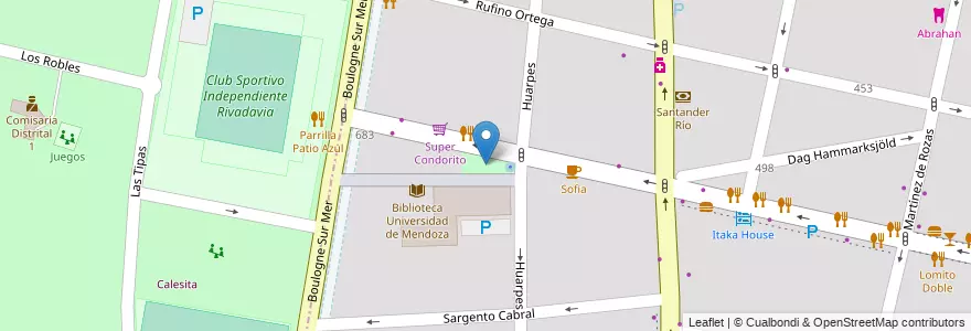 Mapa de ubicacion de Plaza Anzorena en الأرجنتين, تشيلي, Mendoza, Departamento Capital, Ciudad De Mendoza, Sección 5ª Residencial Sur.