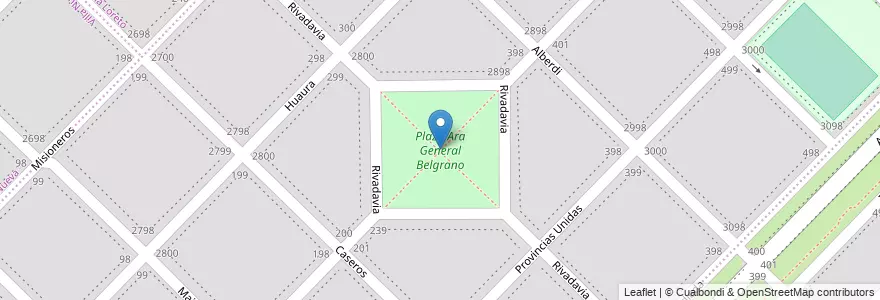 Mapa de ubicacion de Plaza Ara General Belgrano en Argentinië, Buenos Aires, Partido De Bahía Blanca, Bahía Blanca.