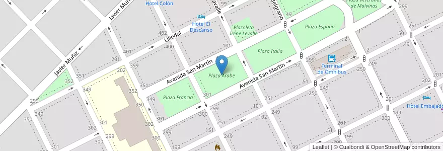 Mapa de ubicacion de Plaza Arabe en 阿根廷, 布宜诺斯艾利斯省, Partido De Junín, Junín.