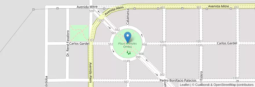 Mapa de ubicacion de Plaza Arenales en 아르헨티나, Córdoba, Departamento Tercero Arriba, Pedanía Salto, Municipio De Almafuerte, Almafuerte.