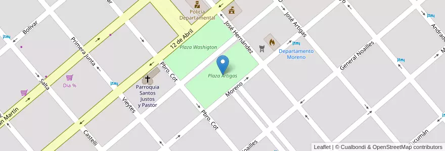 Mapa de ubicacion de Plaza Artigas en Argentinië, Entre Ríos, Departamento Colón, Distrito Primero, Colón.