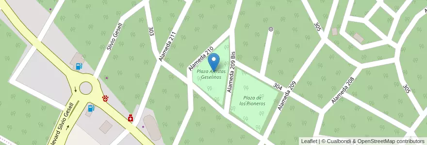 Mapa de ubicacion de Plaza Artistas Geselinos en Arjantin, Buenos Aires, Partido De Villa Gesell.