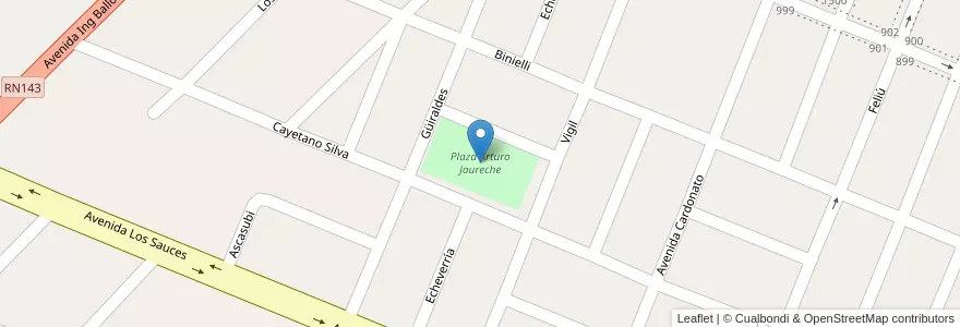 Mapa de ubicacion de Plaza Arturo Jaureche en Argentinië, Chili, Mendoza, San Rafael, Distrito Ciudad De San Rafael, Departamento San Rafael.