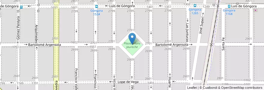 Mapa de ubicacion de Plaza Arturo Jaureche en 아르헨티나, Córdoba, Departamento Capital, Pedanía Capital, Córdoba, Municipio De Córdoba.