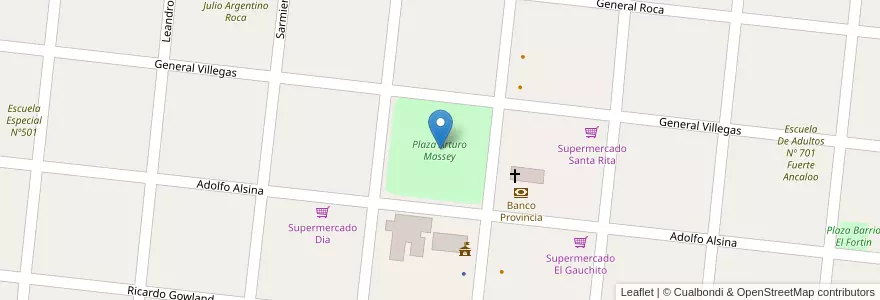 Mapa de ubicacion de Plaza Arturo Massey en 아르헨티나, 부에노스아이레스주, Partido De General Pinto.