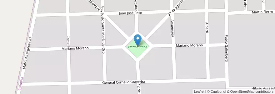 Mapa de ubicacion de Plaza Astrada en الأرجنتين, Córdoba, Departamento Juárez Celman, Pedanía Chucul, Municipio De Bengolea, Bengolea.
