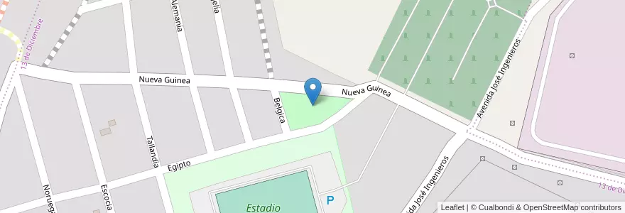 Mapa de ubicacion de Plaza B° 13 de Diciembre en Argentinië, Santa Cruz, Chili, Mirador, Deseado, Caleta Olivia.
