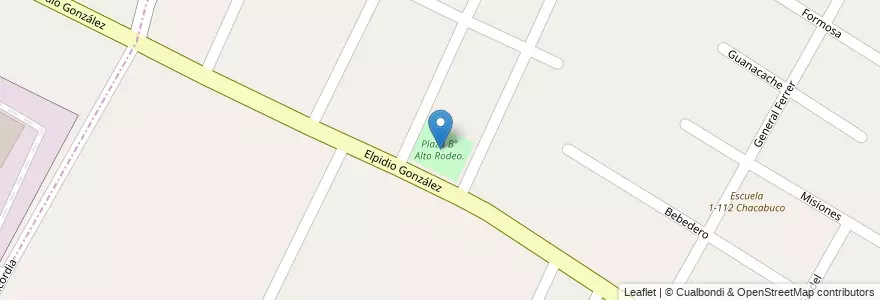 Mapa de ubicacion de Plaza B° Alto Rodeo. en アルゼンチン, チリ, メンドーサ州, Departamento Guaymallén, Distrito Kilómetro 11.