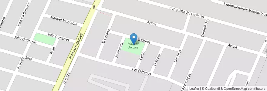 Mapa de ubicacion de Plaza B° Arcoiris en Argentinien, Chile, Mendoza, Departamento Maipú, Distrito Luzuriaga, Maipú.