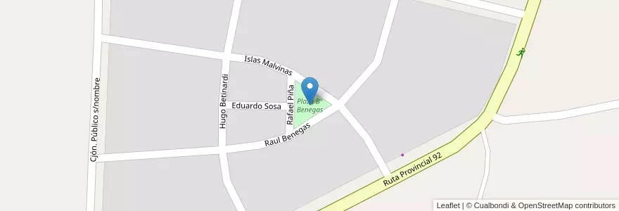 Mapa de ubicacion de Plaza B° Benegas en Arjantin, Şili, Mendoza, Departamento Tunuyán, Distrito Colonia Las Rosas.