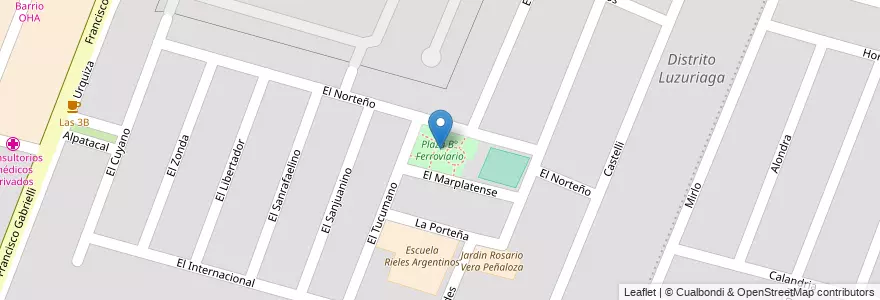 Mapa de ubicacion de Plaza B° Ferroviario en Argentine, Chili, Mendoza, Departamento Maipú, Distrito Luzuriaga, Maipú.