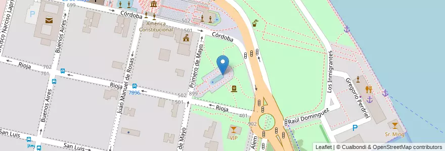 Mapa de ubicacion de Plaza Barrancas de las Ceibas en الأرجنتين, سانتا في, Departamento Rosario, Municipio De Rosario, روساريو.