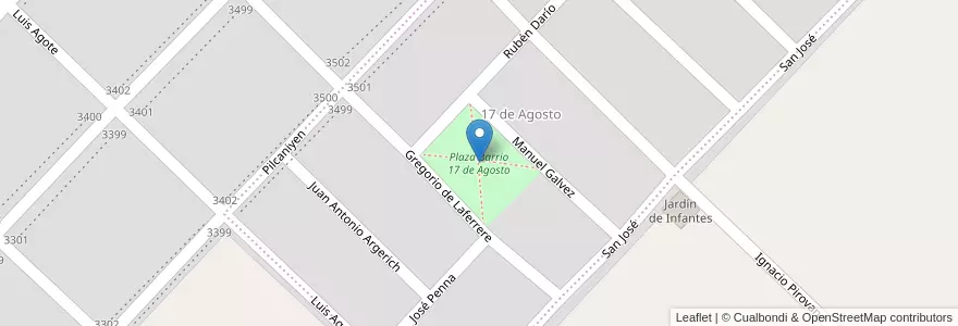 Mapa de ubicacion de Plaza Barrio 17 de Agosto en アルゼンチン, ブエノスアイレス州, Partido De Bahía Blanca, Bahía Blanca.
