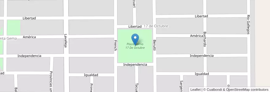 Mapa de ubicacion de Plaza Barrio 17 De Octubre en アルゼンチン, コルドバ州, Departamento Colón, Pedanía Cañas, Municipio De Colonia Caroya, Colonia Caroya.