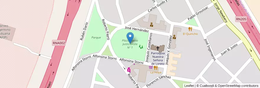 Mapa de ubicacion de Plaza Barrio Justicialista Nº 1 en 아르헨티나, 부에노스아이레스주, Partido De Ezeiza, Aeropuerto Internacional Ezeiza.